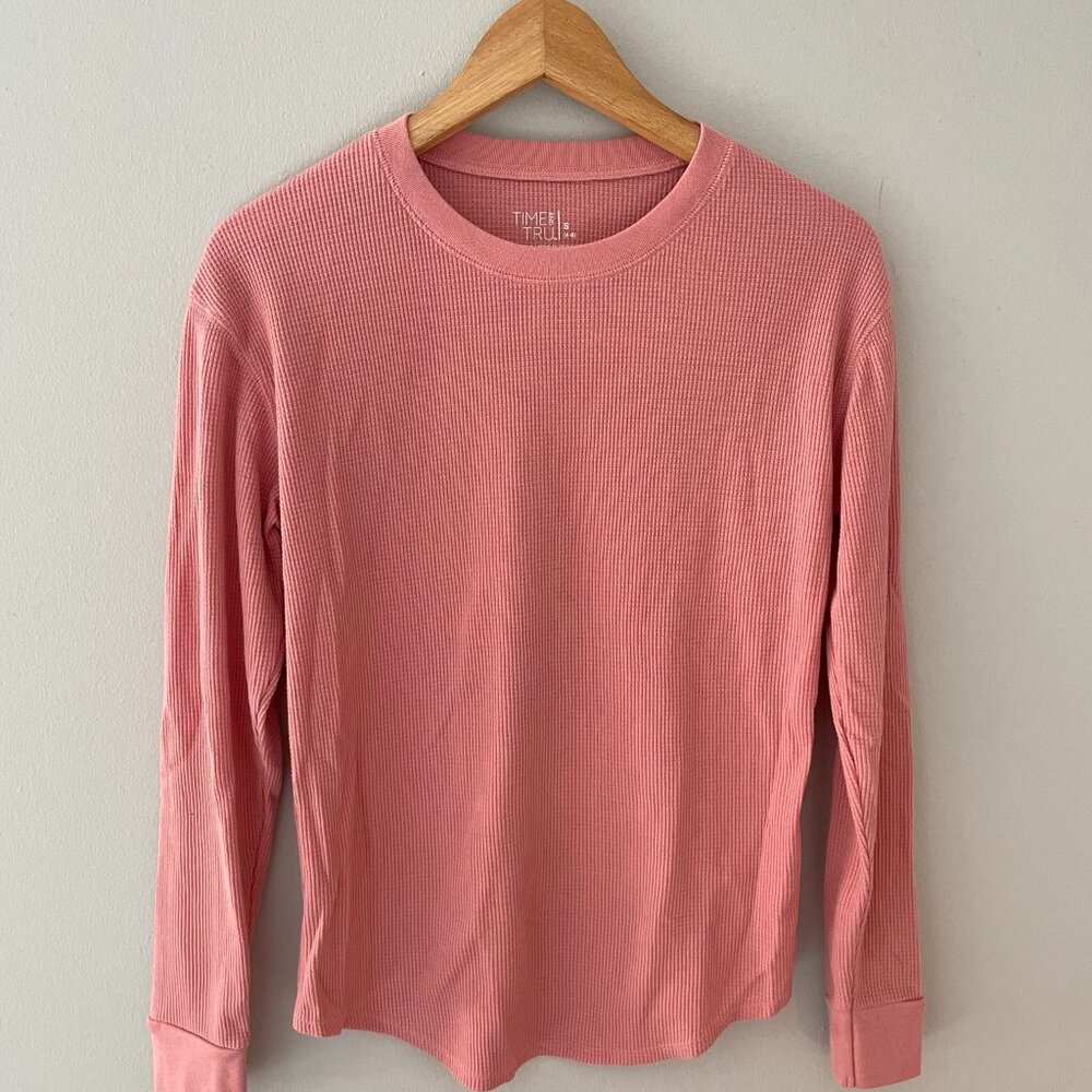 Women's Pink Waffle Thermal Crew Size S